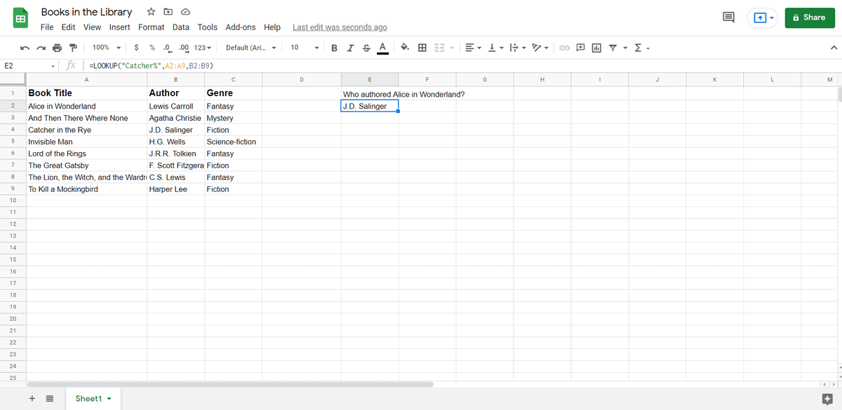 using a wildcard with lookup function in google sheets