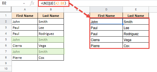 Using Google Sheets UNIQUE Function to Find Unique Values in Multiple Columns