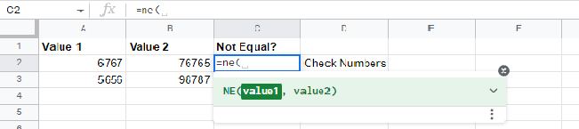 Using NE instead of the operator