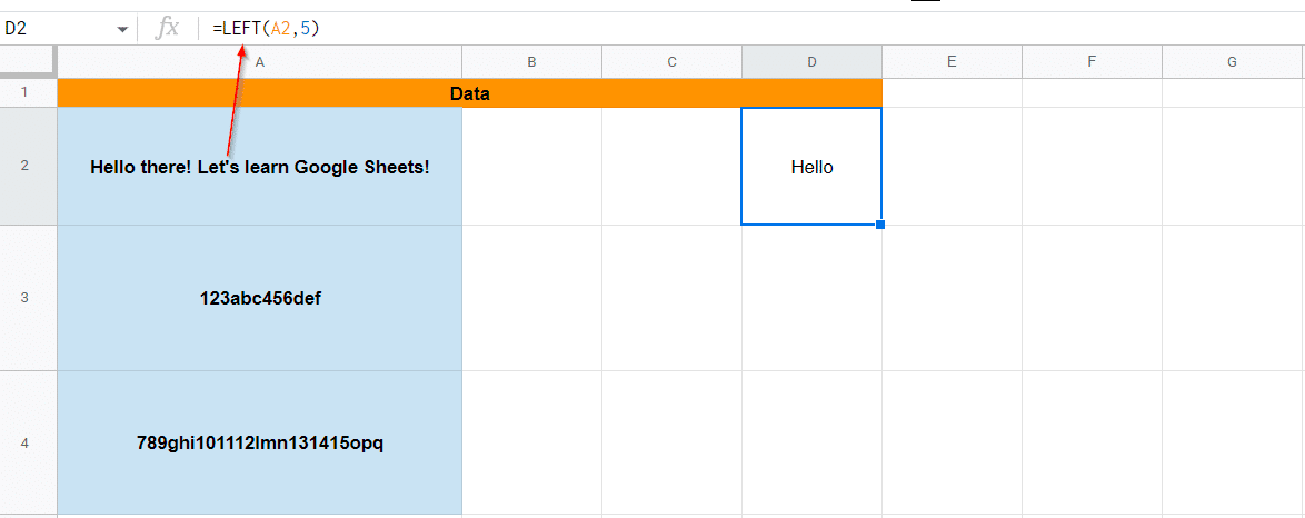 Using the left function to extract Google Spreadsheet substrings