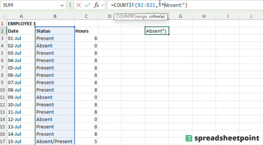 An example of how to use wildcards in the COUNTIF and COUNTIFS functions.