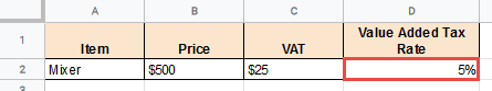 VAT as percentage value