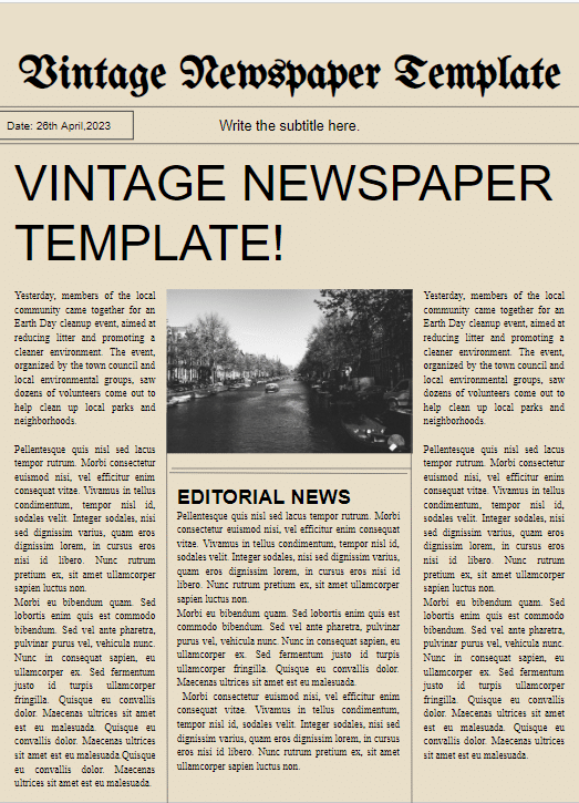 Vintage newspaper template for Google Slides