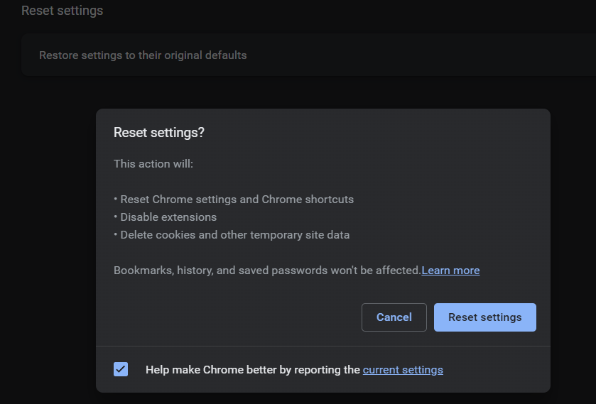 Warning action in Chrome