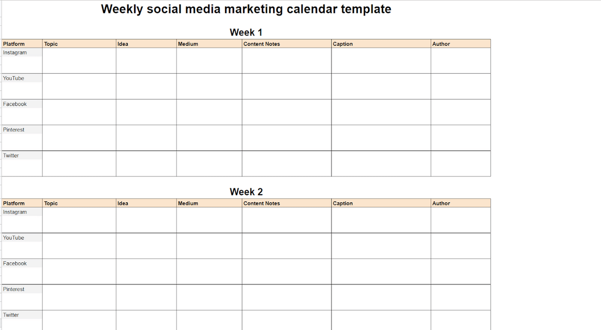 Weekly social media marketing template