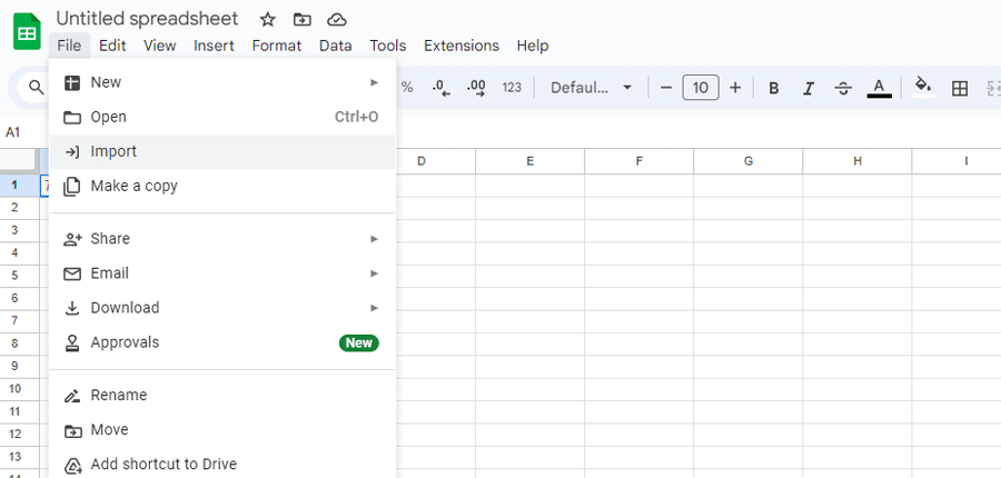 Use the file menu to find the option to import a CSV file.