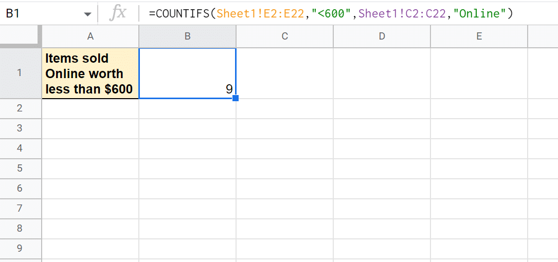 You will get the correct results for the items sold Online worth less than 600 in your second sheet.